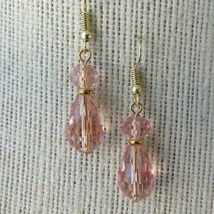 Light Pink Tear Drop Crystal Earrings 1"